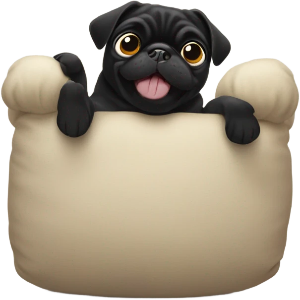 Black pug lying on her back with feet in the air emoji