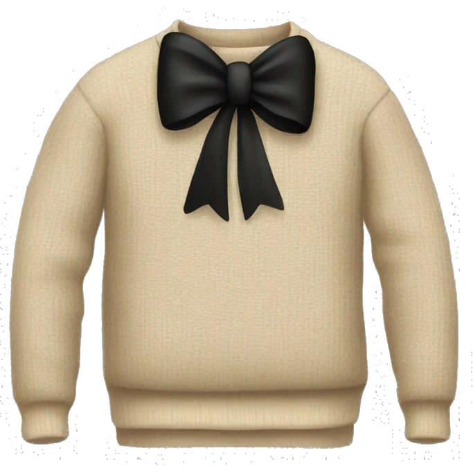 Beige sweater with a long black bow on it emoji