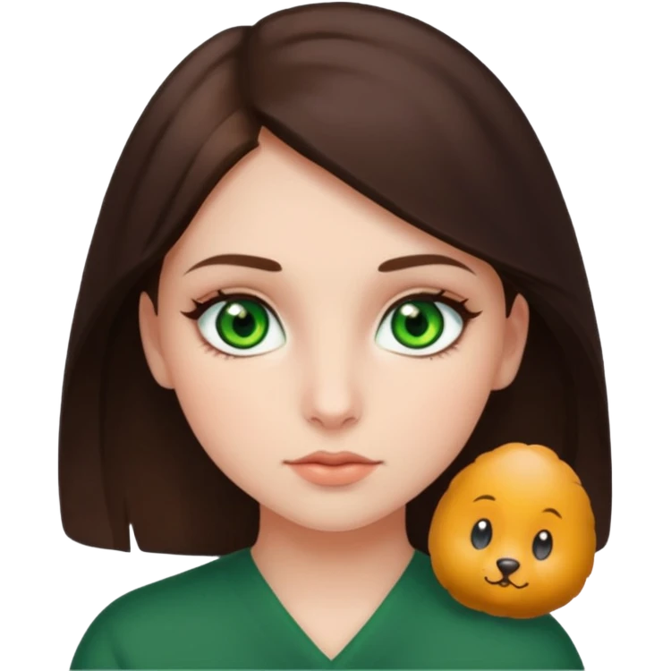 brunette girl with green eyes and moles emoji