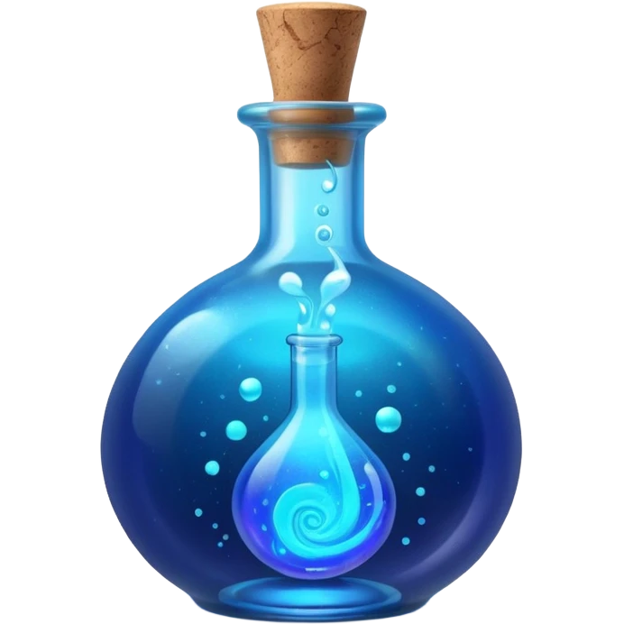 glowing blue neon magic potion, in a round glass bottle  emoji
