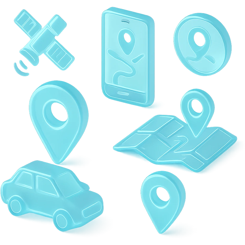 Gps vehicale tracking in light neon blue emoji