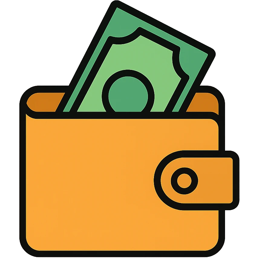 A leather wallet with a bit of cash sticking out, simple and recognizable emoji