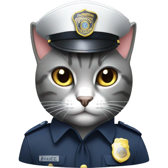 A gray cat dressed as a police officer with ‘Tokyo’ written on its police hat. emoji
