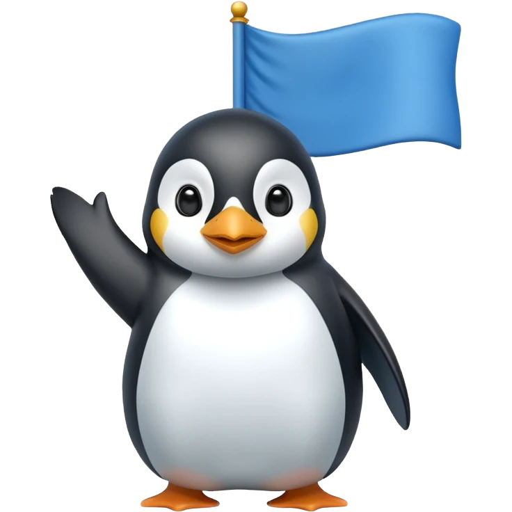 green flag with a blue realistic penguin emoji