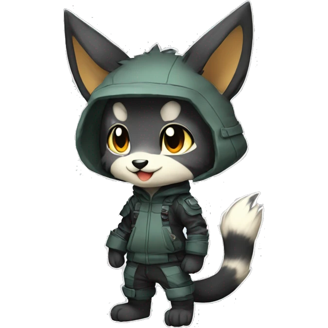 Kemono-style, Chibi, Anthro-Fur-Sona-Fakémon, techwear, Full Body emoji