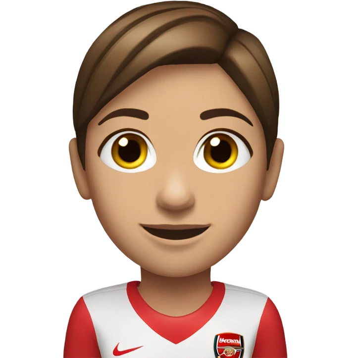 Pretty woman with short brown hair holding a soccer ball and wearing an Arsenal jersey emoji