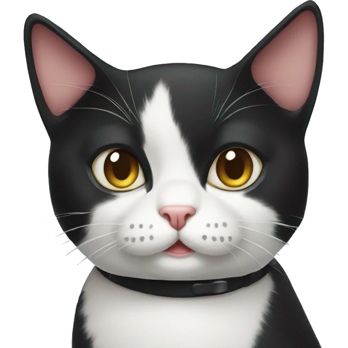 Tuxedo cat with funny face emoji