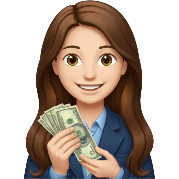 긴 갈색머리고 돈을 들고있어 emoji