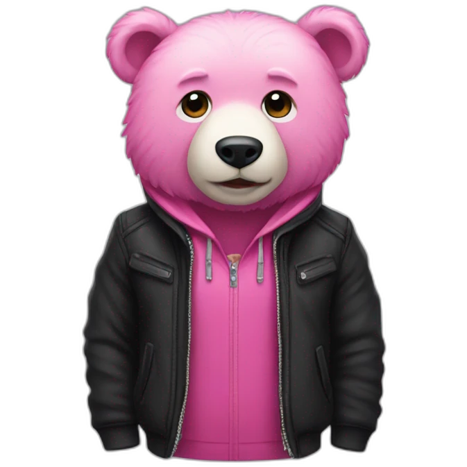 a pink bear with a black jacket emoji