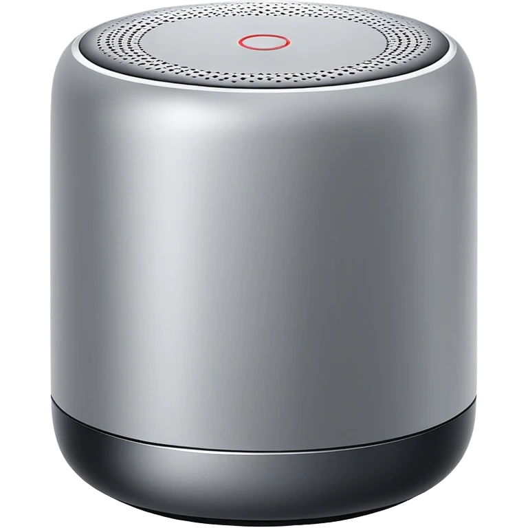 Sleek Apple-style smart speaker, minimalist design, cylindrical shape, premium materials, white or space gray color, touch surface on top, modern home device emoji