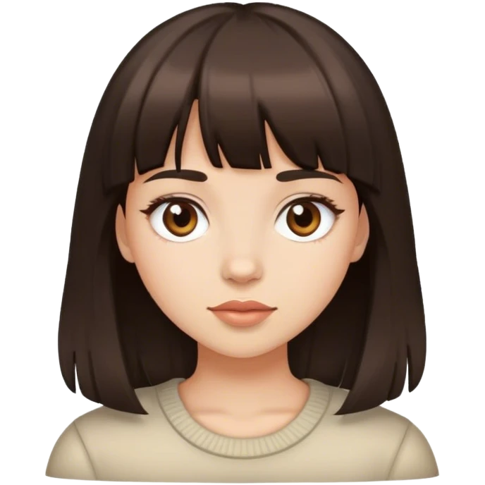 Chica con cabello castaño oscuro y flequillo emoji