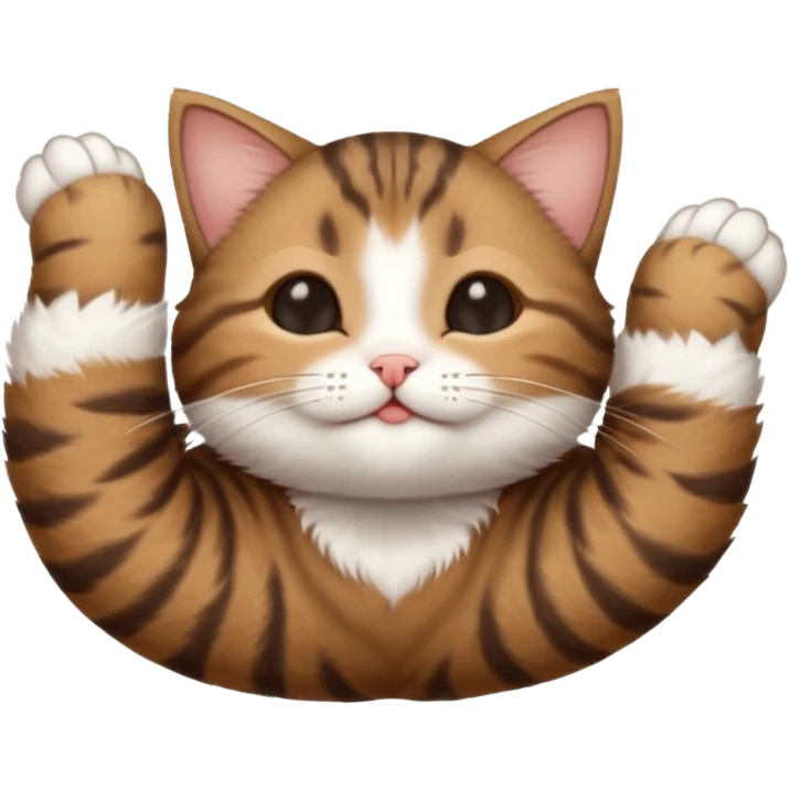 dark brown tabby and white small cat in funny positions upside down with eyes closed emoji