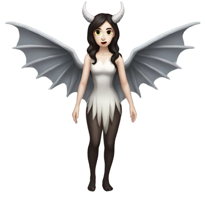 brunette demon woman with pale skin and wings full body emoji