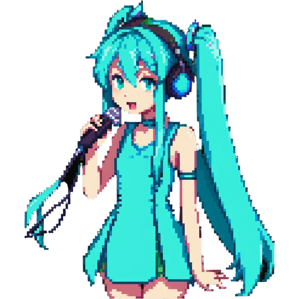 Cute Hatsune Miku singing with microphone emoji