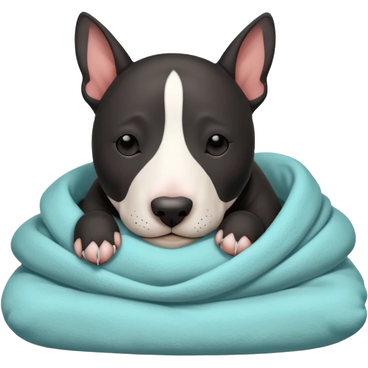 black bull terrier sleeping cozy with blanket  emoji