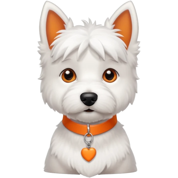 Cute Boy Westie with an orange collar and bone shaped name tag white short ears emoji