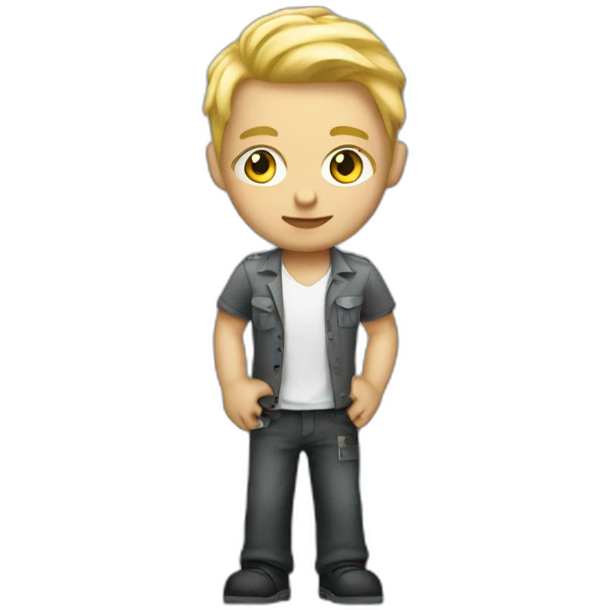 Blond it engineer with arms tattoed emoji