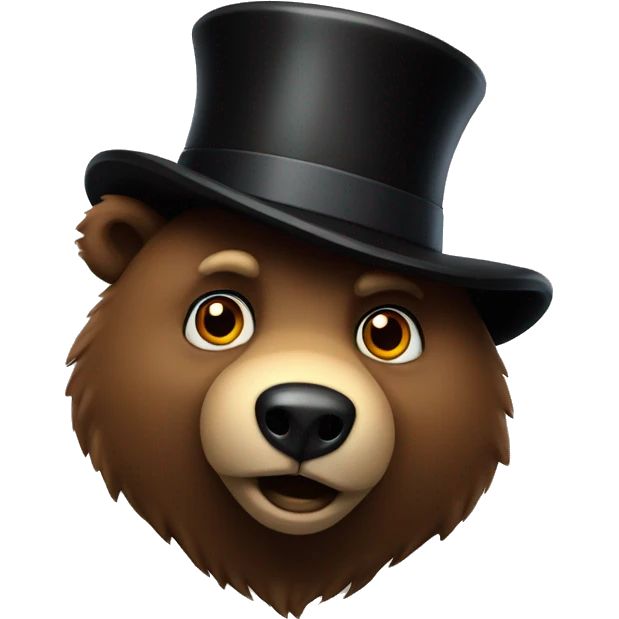 an animatronic brown bear with a black top hat emoji