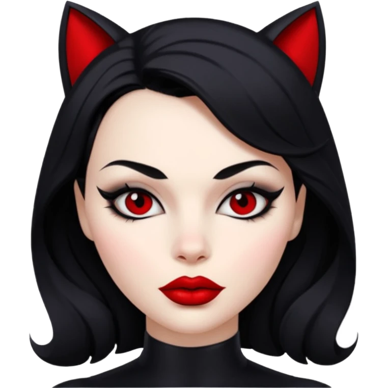 Cat woman  black eyes with black eyeliner dark hair big lips  emoji
