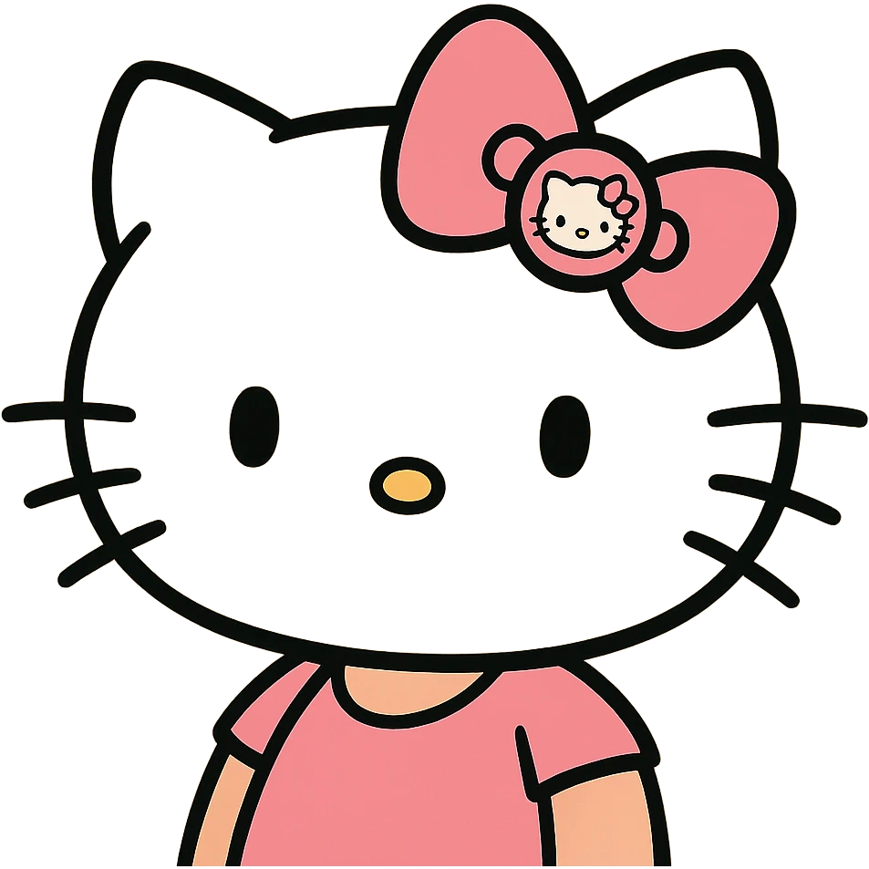 playful Hello Kitty hair pin, vibrant colors, cartoon style, Hello Kitty's face with a big pink bow emoji