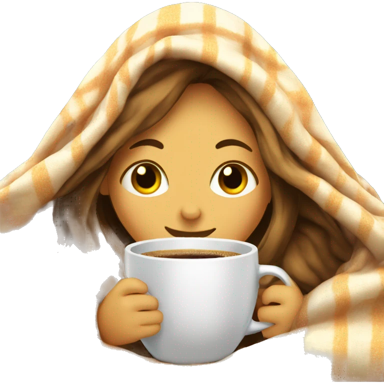 girl inside a blanket sipping coffee eyes closed, white  emoji