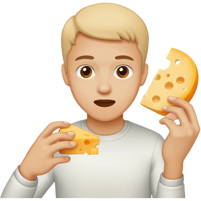 a person, that is swating, trying to eat a piece of cheese emoji