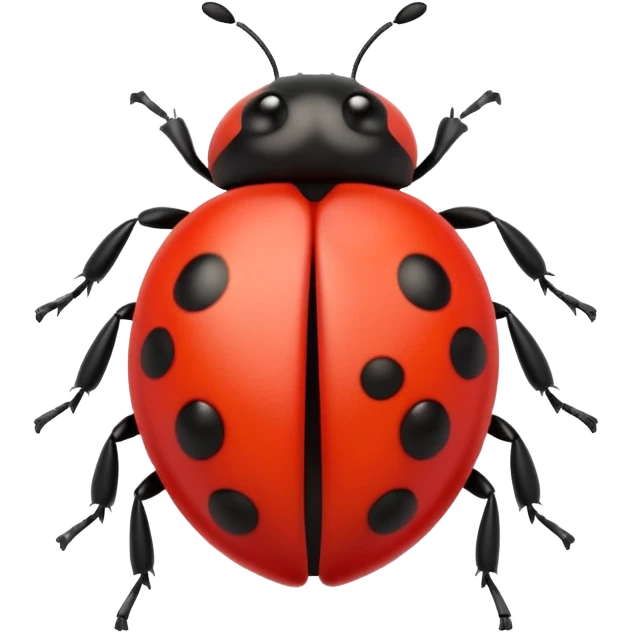 A 3D Apple-style emoji of a cute red ladybug with black spots, shiny smooth body, small antennae, and gentle light reflection on its wings. Centered, clean white background, colorful and playful design. emoji