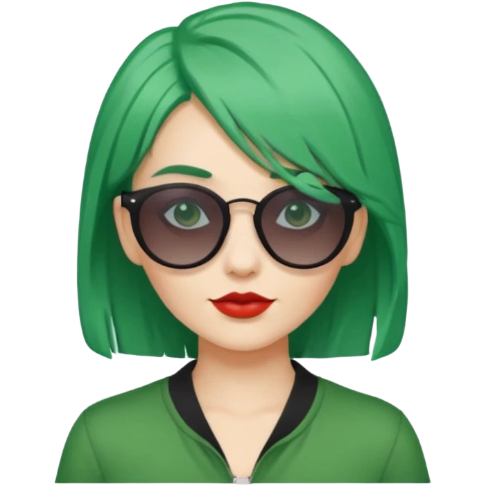 Madame cheveux vert avec des lunettes de soleil emoji