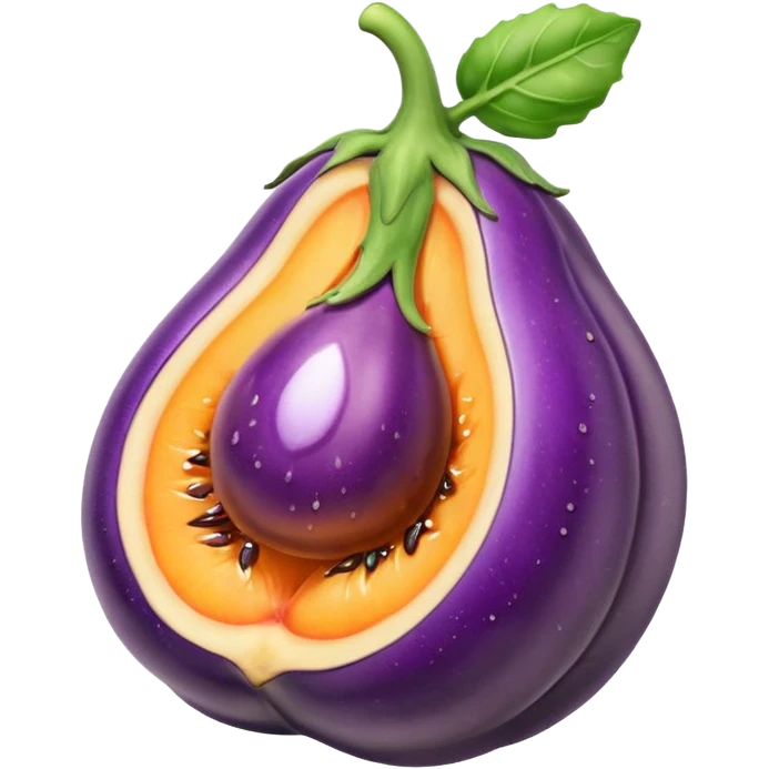 Eggplant with white liquid coming out the top being inserted into a peach emoji