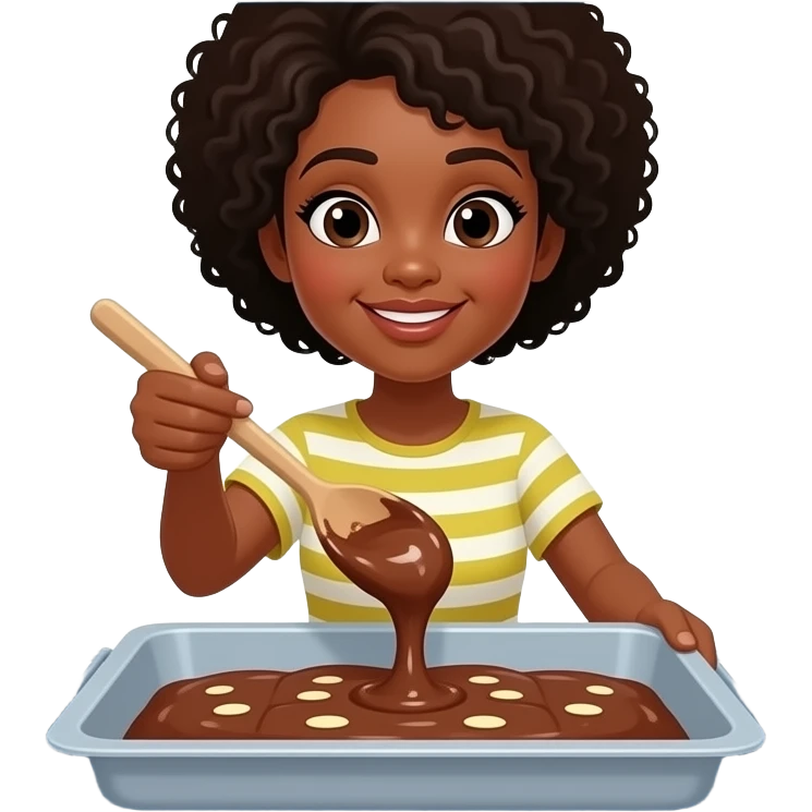 a black woman putting brownie batter into a open oven emoji