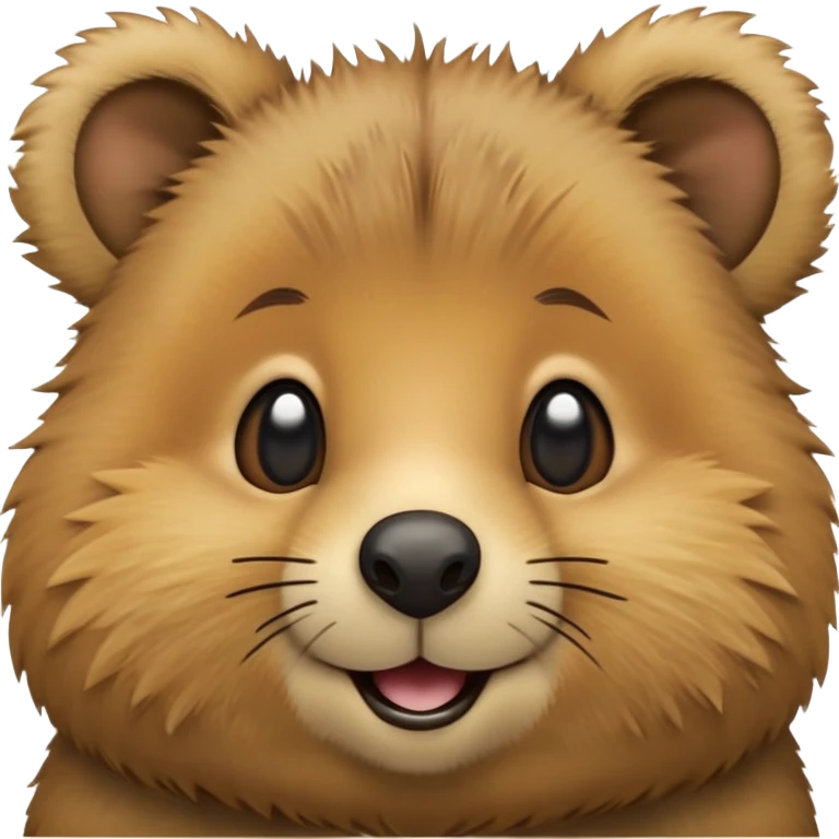 cinematic-realistic quokka-emoji,-small-round-frame, head tilted in an endearing manner, comical smile, giant-fluffy-cheeks-large-smile-fluffy-brown-fur-radiating-a-warm-softness,-big-round-eyes-filled-with-joy, realisticround  fluffy zoomed in, large black eyes emoji