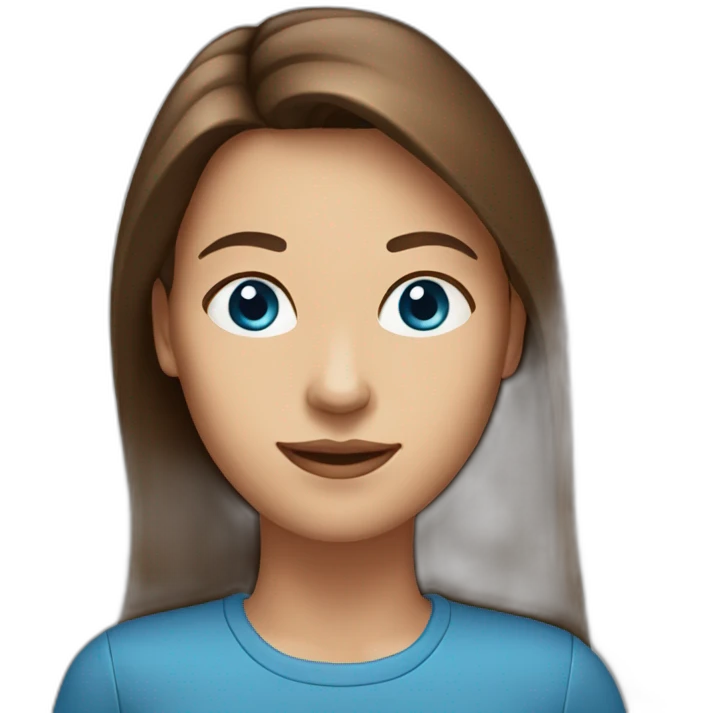 woman 25 years ago, long straight brown hair, blue eyes emoji