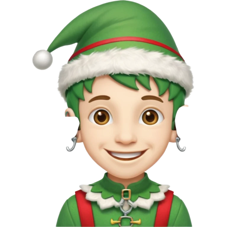 duende navideño con una sonrisa amplia y brackets en los dientes motivo odontologo emoji