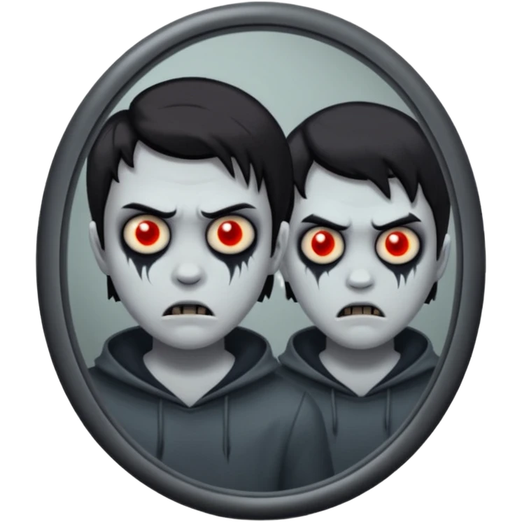 Spooky killer on mirror behind boy emoji