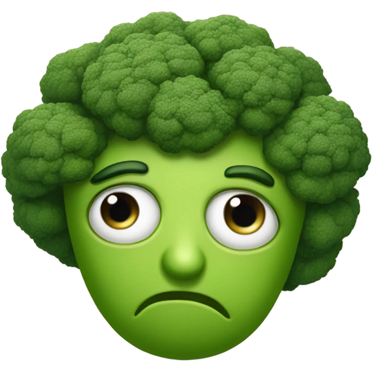 A broccoli with sad eyes and a trembling lip looks upset, as if saying goodbye. emoji