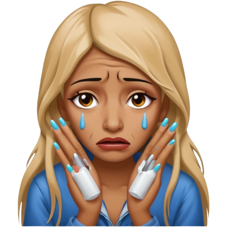 homeless person crying with makeup and long acrylic nails emoji