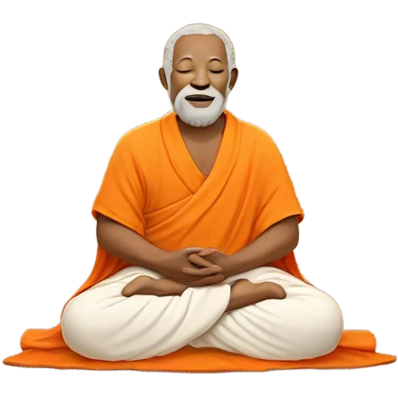 an old yogi with a peaceful and meditative expression. The character should be wearing an orange robe, symbolizing traditional yogic attire. The yogi can be sitting in a lotus position with closed eyes, a gentle smile, and a serene aura. emoji