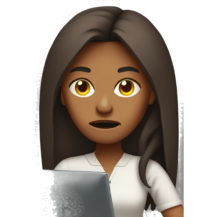 brown long hair lady in front of a computer angry emoji
