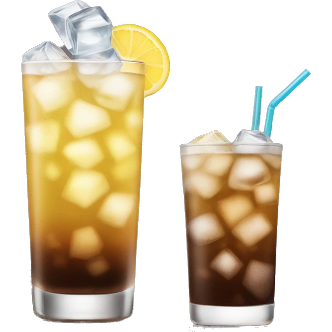 a tall and thin highball cocktail with 2 colors, brown on the bottom and light yellow on top with crush ice and a straw, juste one drink, clear separation between colors emoji