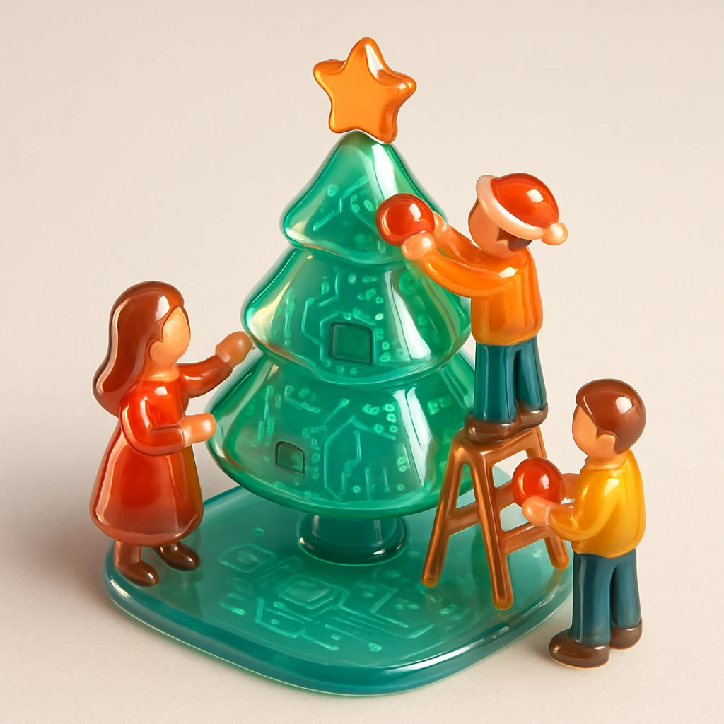 people decorating a Christmas tree emoji