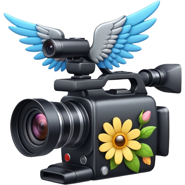 Video camera with elements 1-2 of others emoji( flowers, wings and etc) emoji