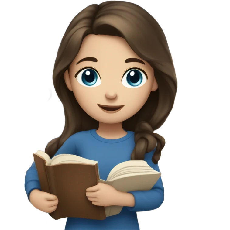  cute brunette girl with brown hair and blue eyes and books emoji