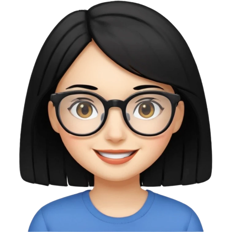 Girl medium hair black coloured hair glasses emoji