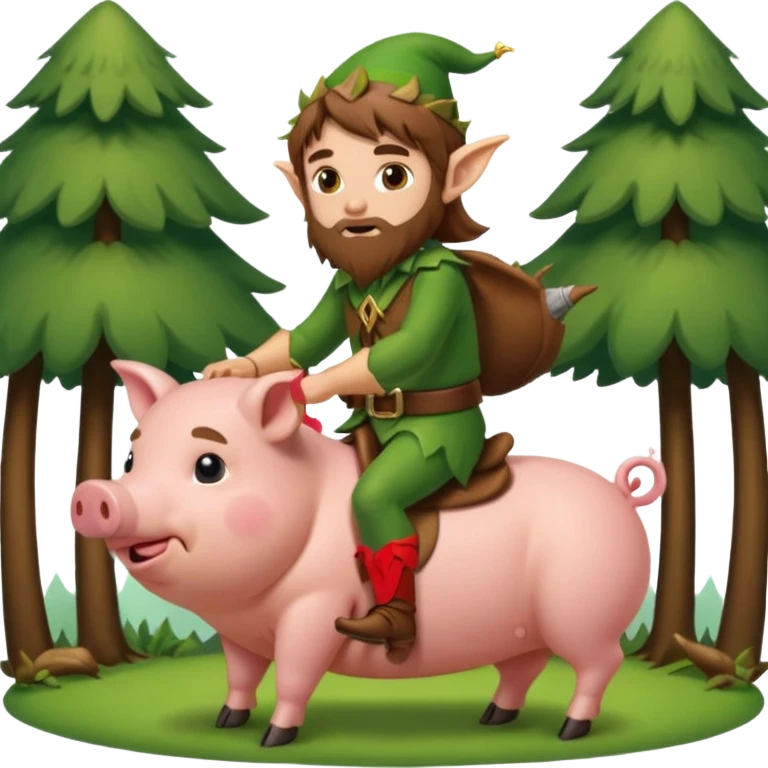 tiny forest elf man long brown hair beard riding pig emoji