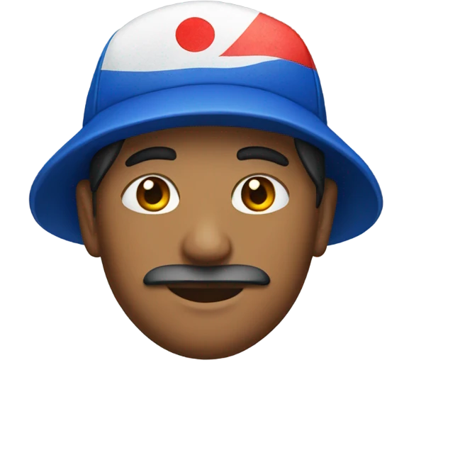 Indian man with blue baseball hat with Japanese flag emoji