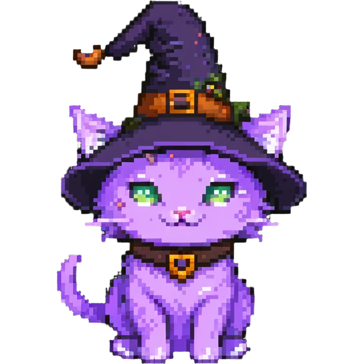 purple cat wearing a witch hat emoji