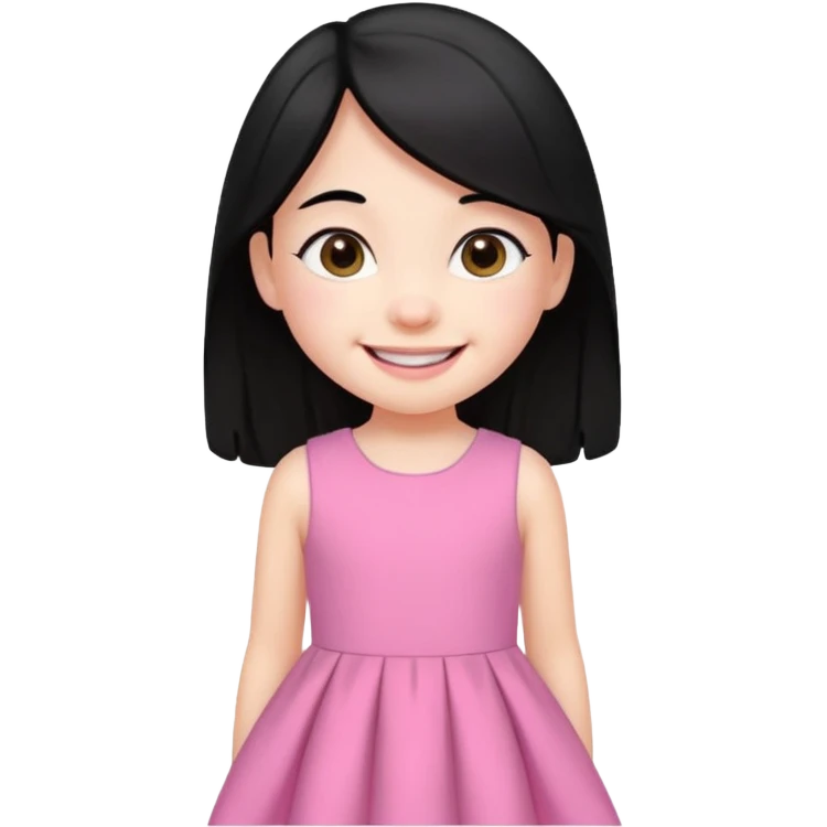 
5 years old girl, white skin, black hair, happy smile emoji emoji