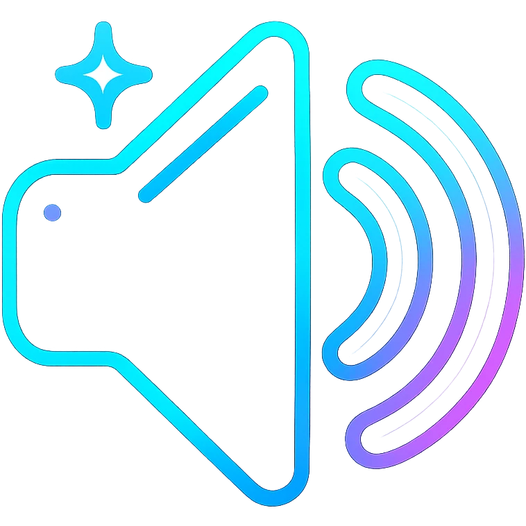 volume icon with dark purple, blue, and black base, bright accents, complex gradients, stars, bright neon border, elegant futuristic speaker symbol, glow and lighting effects, sophisticated futuristic icon style emoji