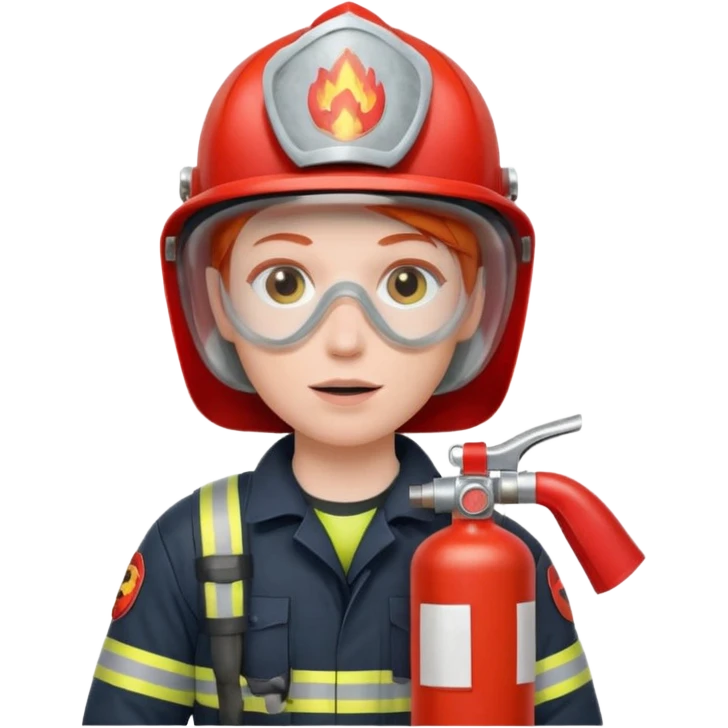 red haired Firefighter with respiratory protection with fire extinguisher emoji