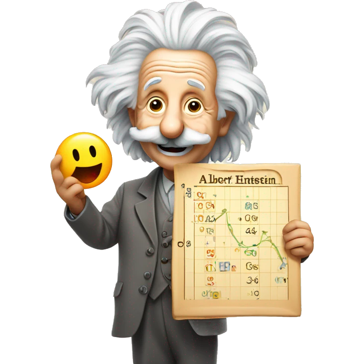 happy albert einstein holds statistics chart board in his hand emoji